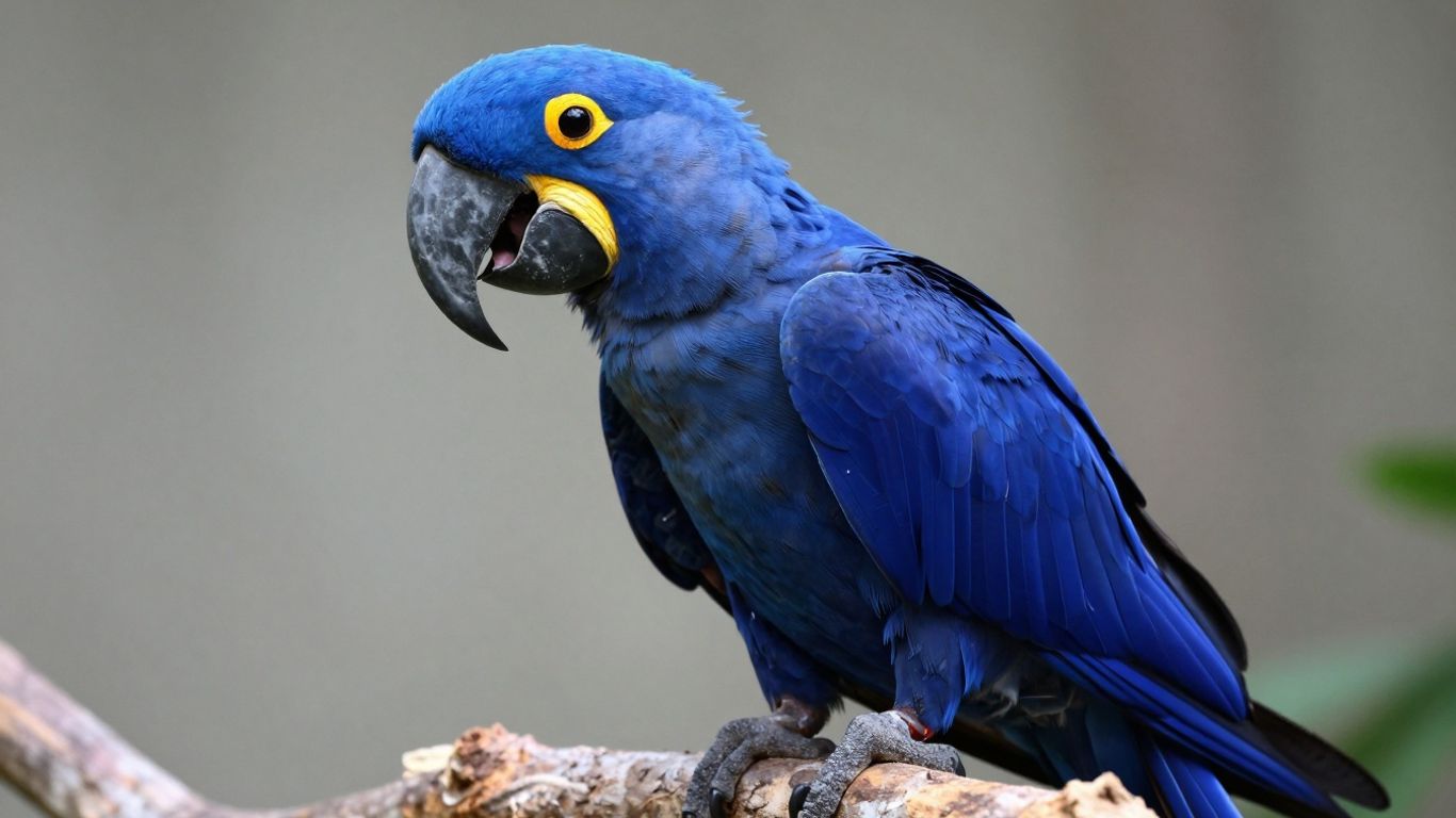 Hyacinth Macaw parrot perched on a branch.