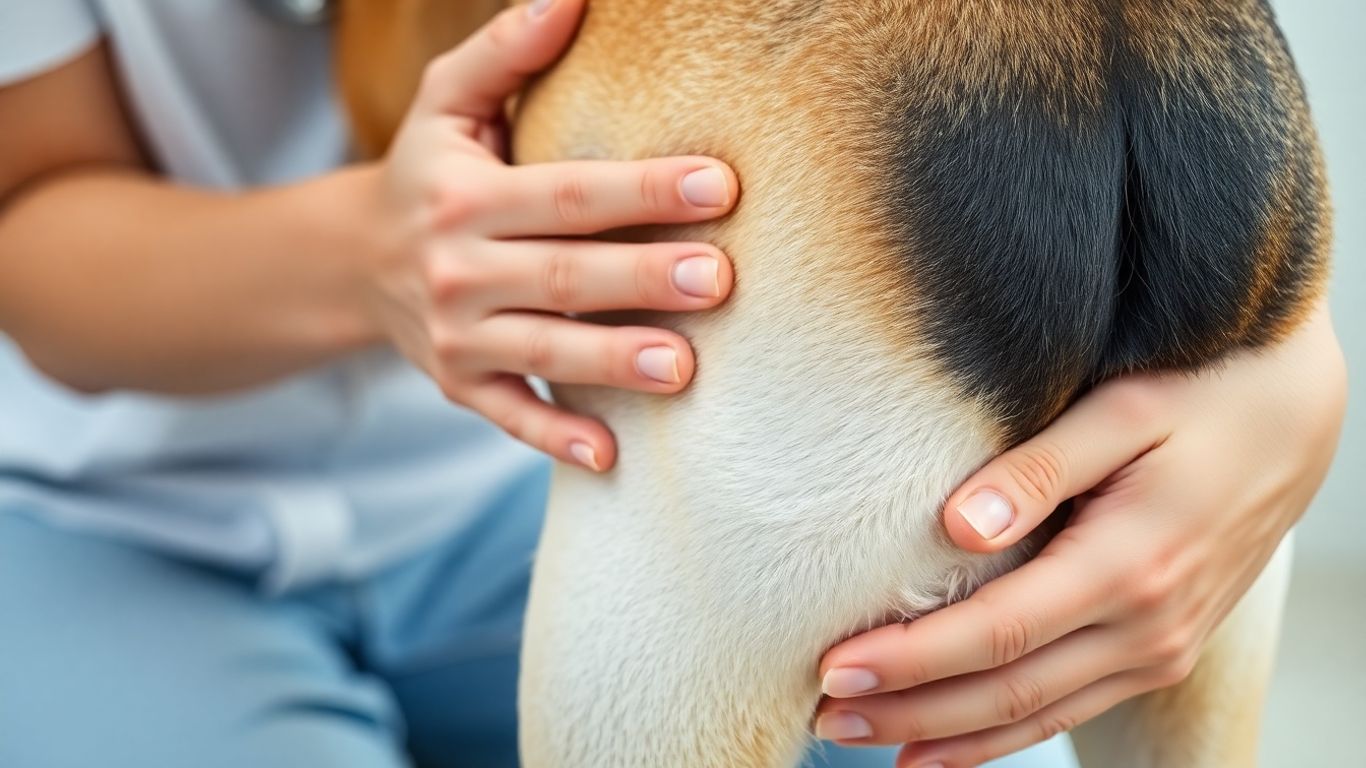 Hond met heupdysplasie wordt onderzocht door dierenarts.