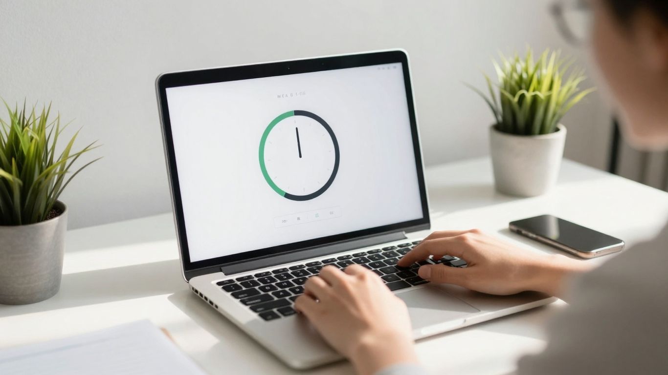 Minimalist Pomodoro timer on a laptop screen.