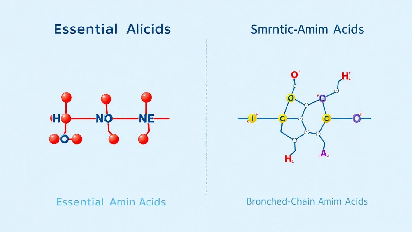 Essential and branched-chain amino acid structures illustrated.