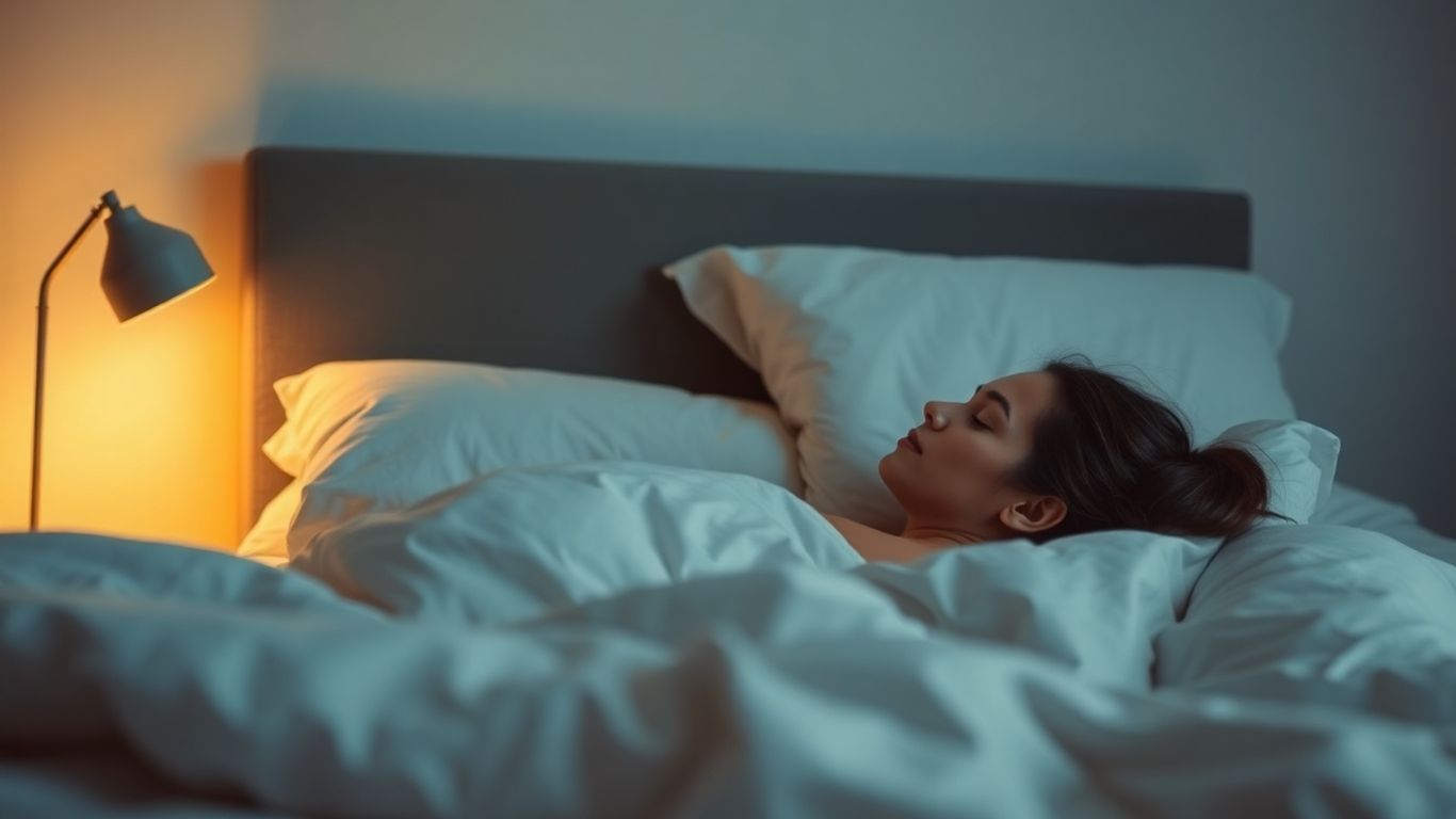 Person peacefully sleeping in a cozy, dimly lit bedroom.
