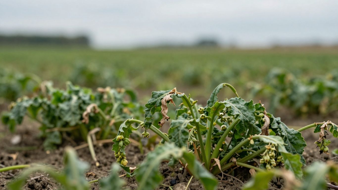 Welkende Pflanzen auf einem Feld im Frühjahr