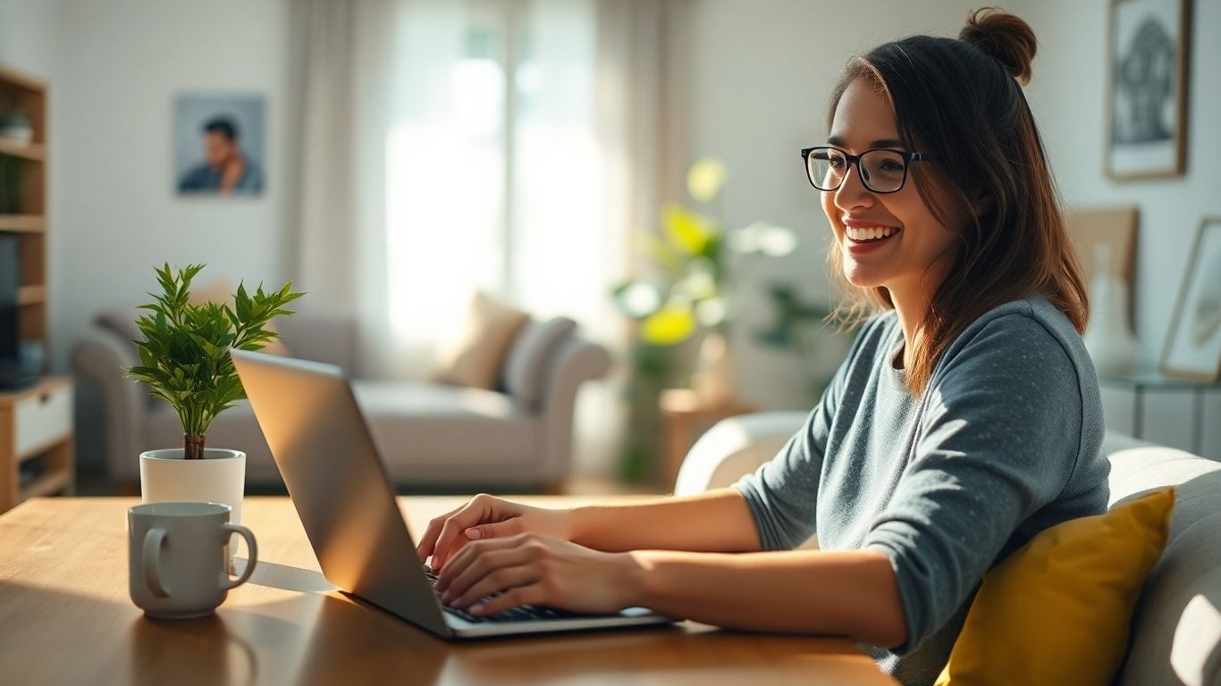 Person working from home on laptop in Australia.
