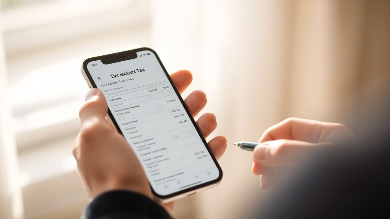 Pessoa a preencher declaração de IRS no telemóvel.