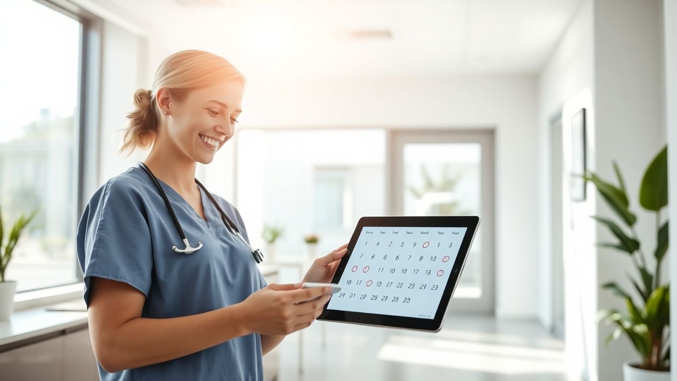 Surgeon using tablet in plastic surgery office.