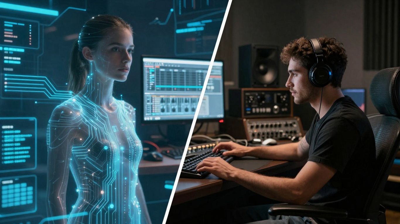 AI interface and human producer in studio
