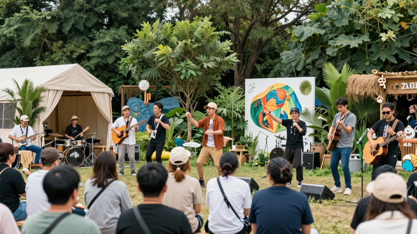 Sustainable event entertainment with live music and art.
