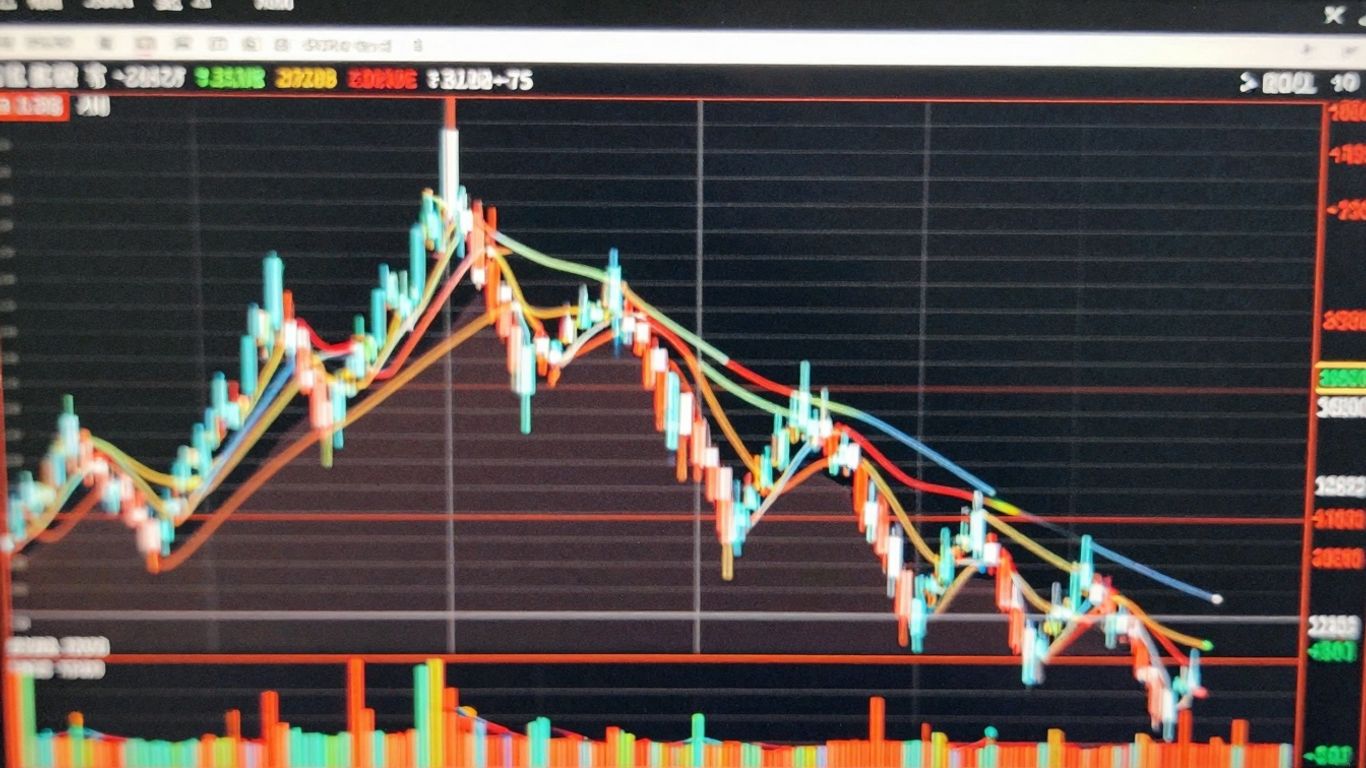 Trading charts with upward and downward price movements.