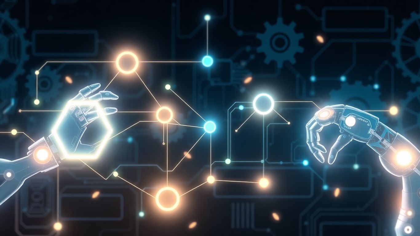 AI automating business processes with futuristic infographic.