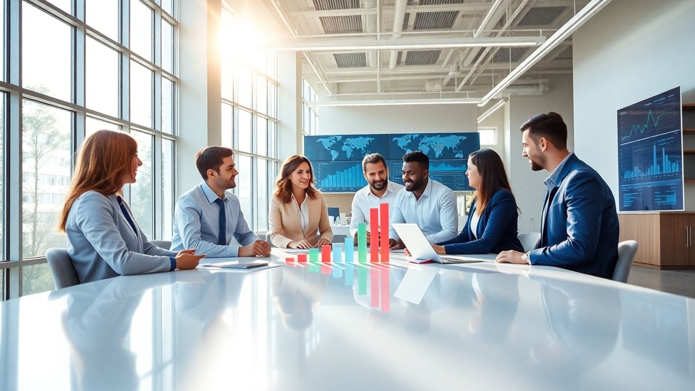 Insurance agents collaborating in a modern office, symbolizing growth.