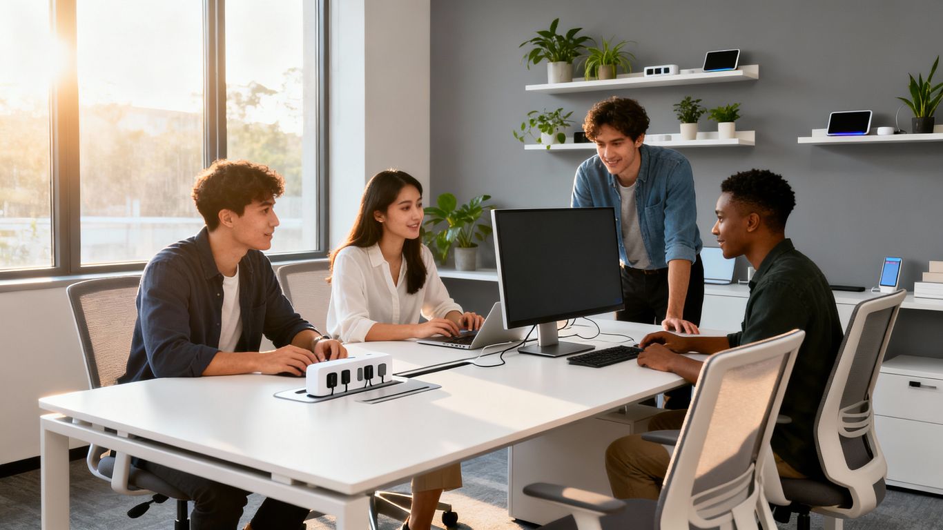 Team working efficiently in a modern office.