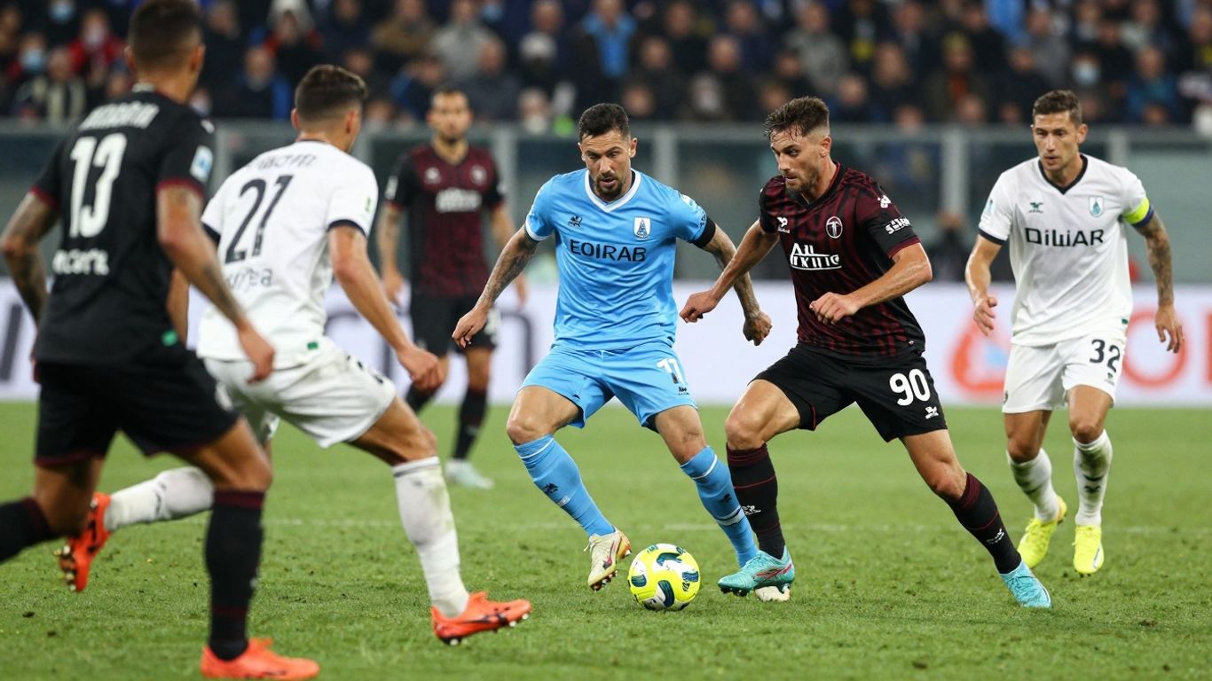 Serie A football match action with players on the pitch.