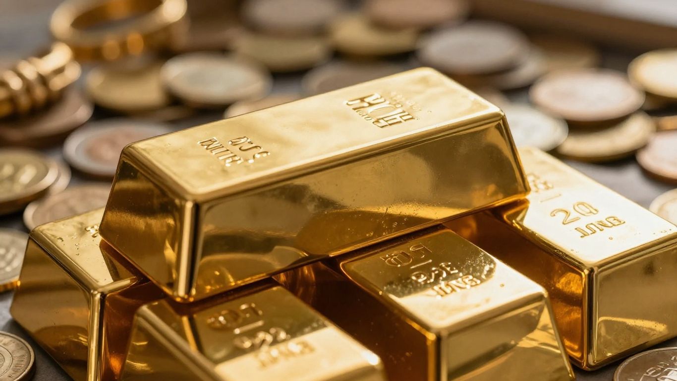 闪亮的金条和金币。