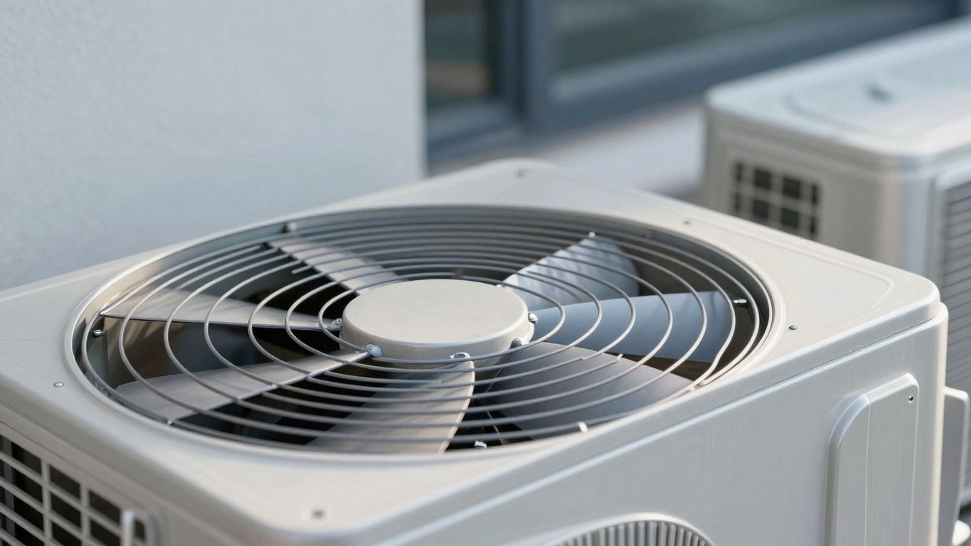 Klimaanlage Außengerät mit Fokus auf Lüfter und Gehäuse