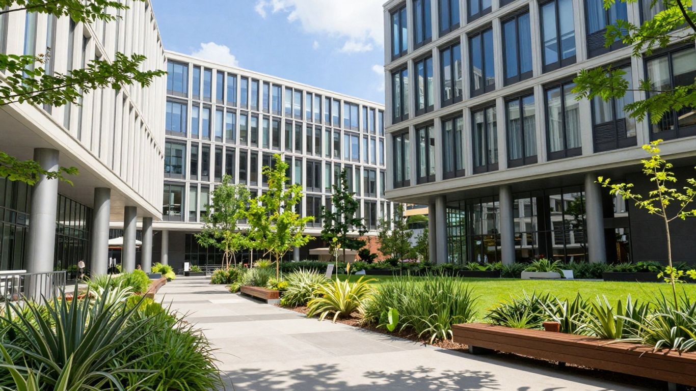Fashion Institute of Technology campus buildings and greenery.