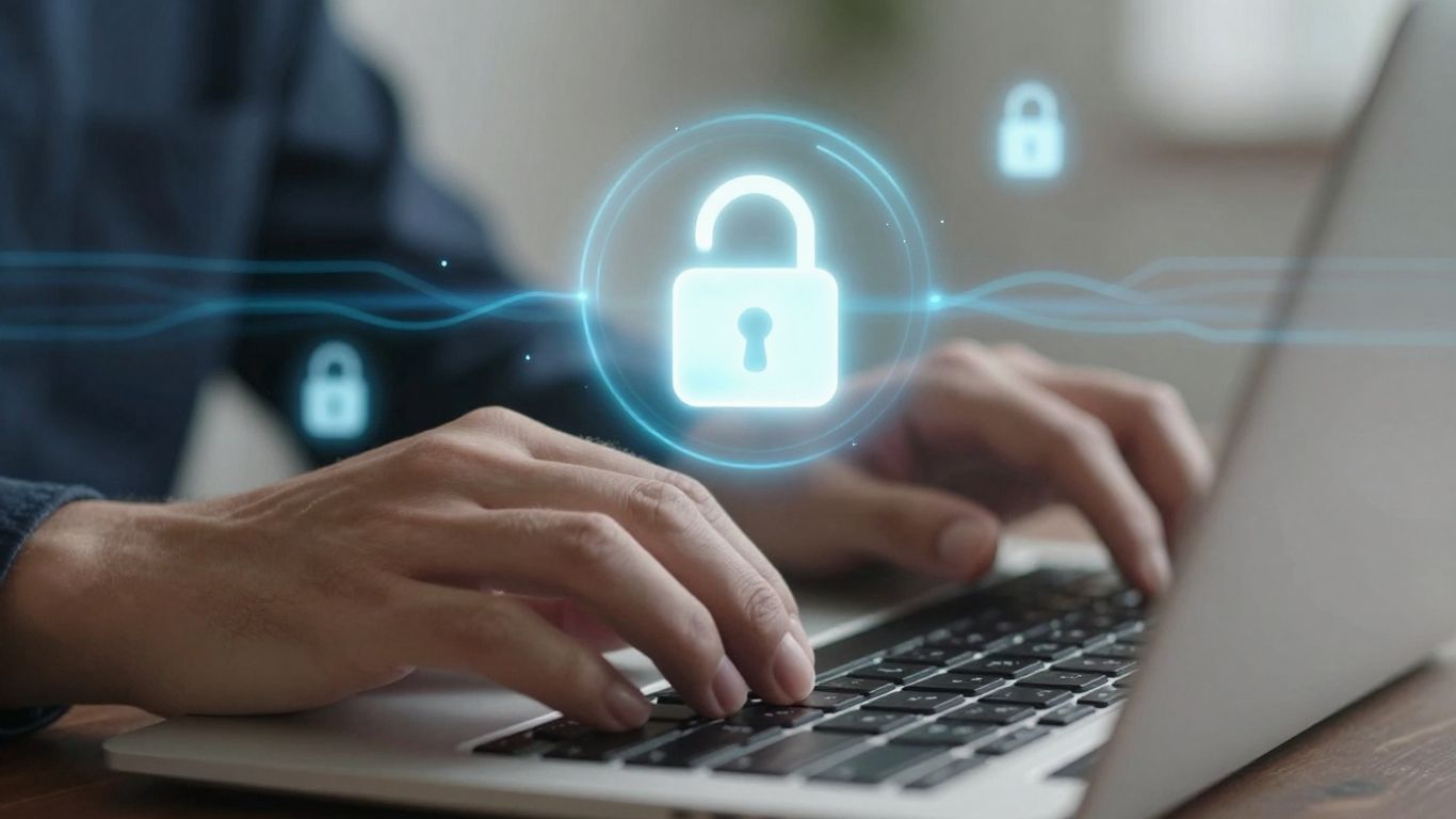 Developer securing API with digital lock icons.