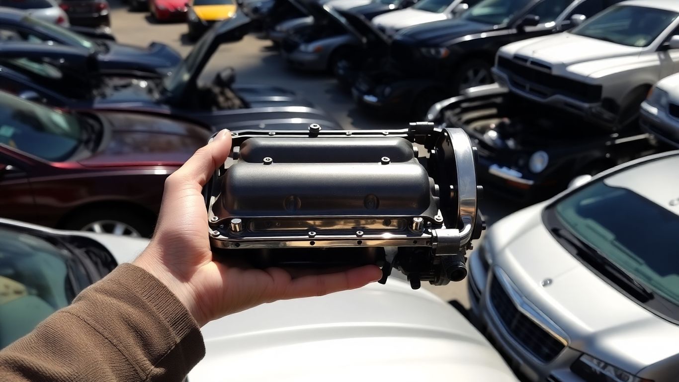 Used Chrysler car parts in a salvage yard.