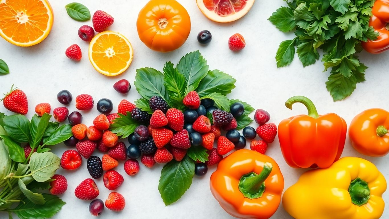 Fructe și legume proaspete, sursă de vitamine.