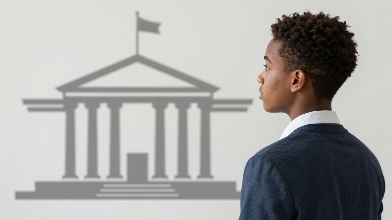 Young person and courthouse silhouette