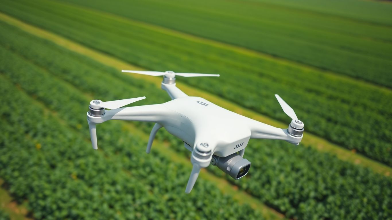 DJI Phantom 4 drone over agricultural field