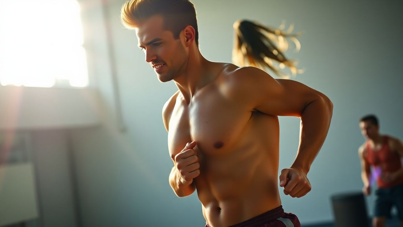Vedete sportive în acțiune, demonstrând fitness.