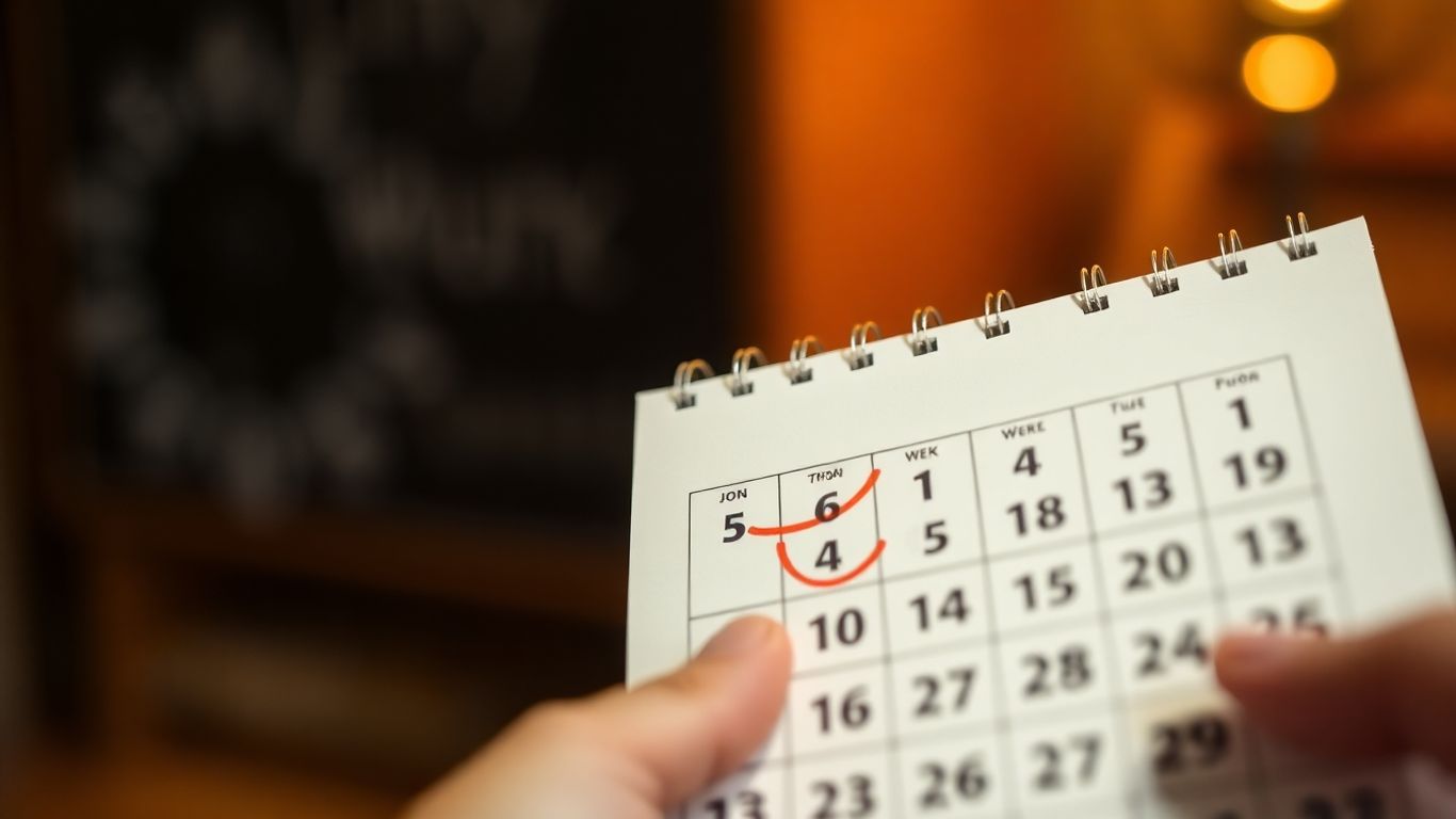Hand circling a date on a calendar.
