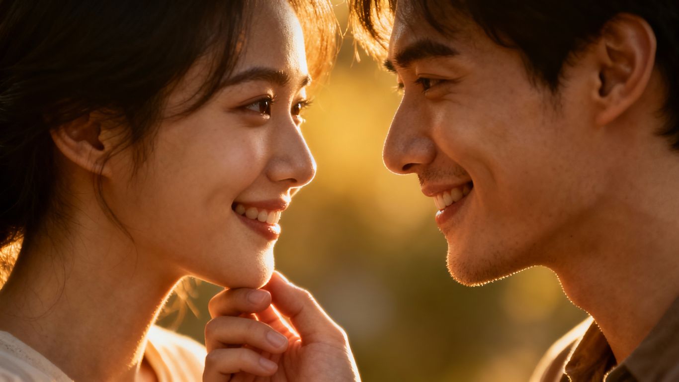 Couple expressing love through touch and connection.