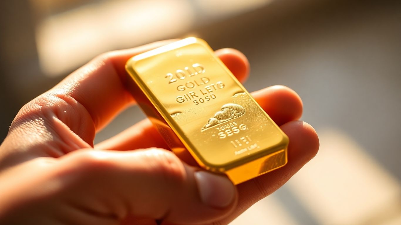 金手握著閃閃發光的金條。
