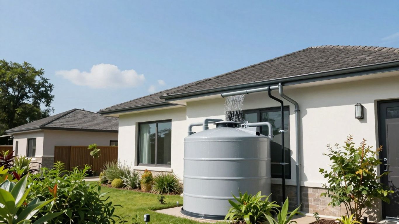 Rainwater harvesting system on a Dripping Springs home.