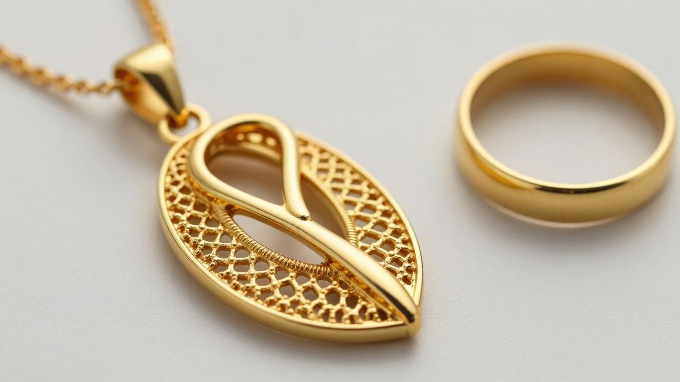 Close-up of modern and classic gold jewelry