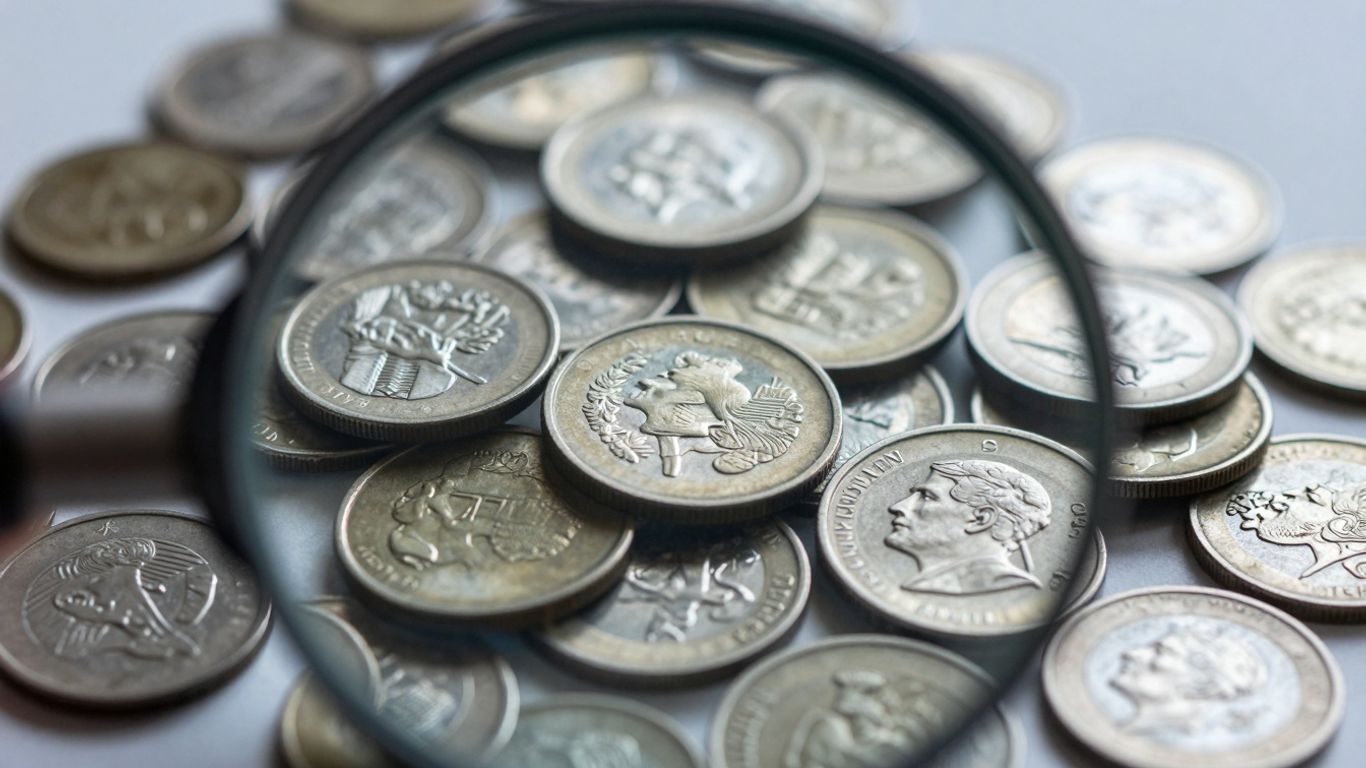Coins with magnifying glass, melt vs collector value