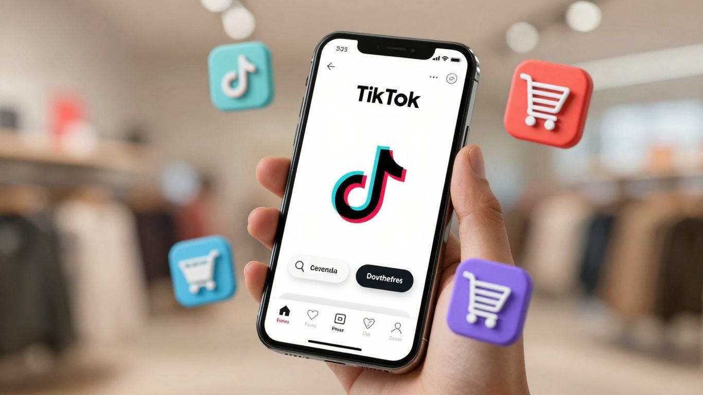 TikTok app interface with shopping icons and cart.