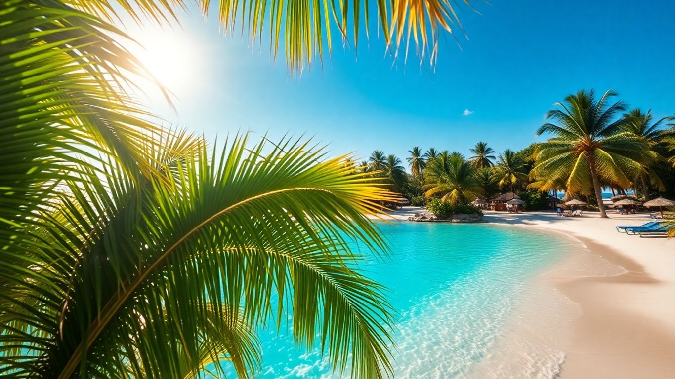 Rajskie plaże Zanzibaru z turkusową wodą i palmami.