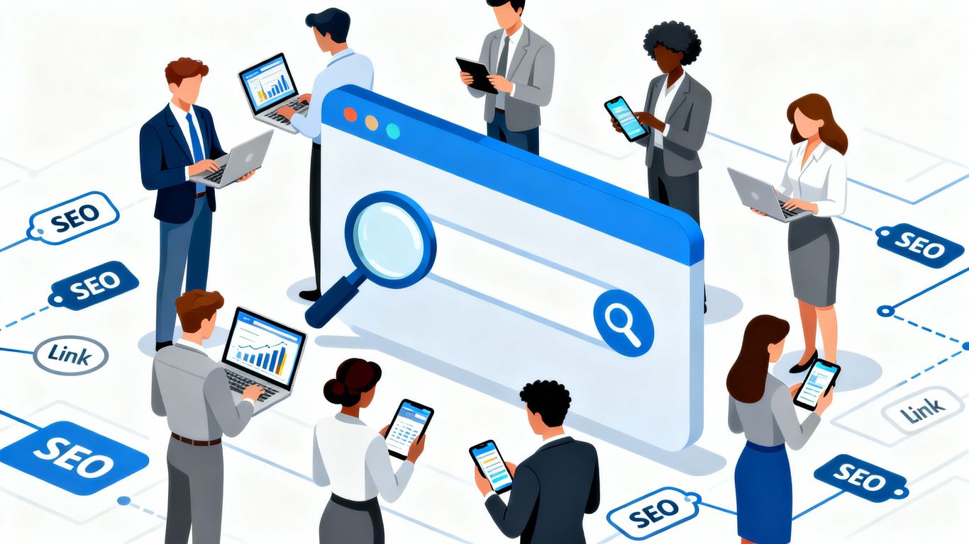 Business people analyzing SEO data together