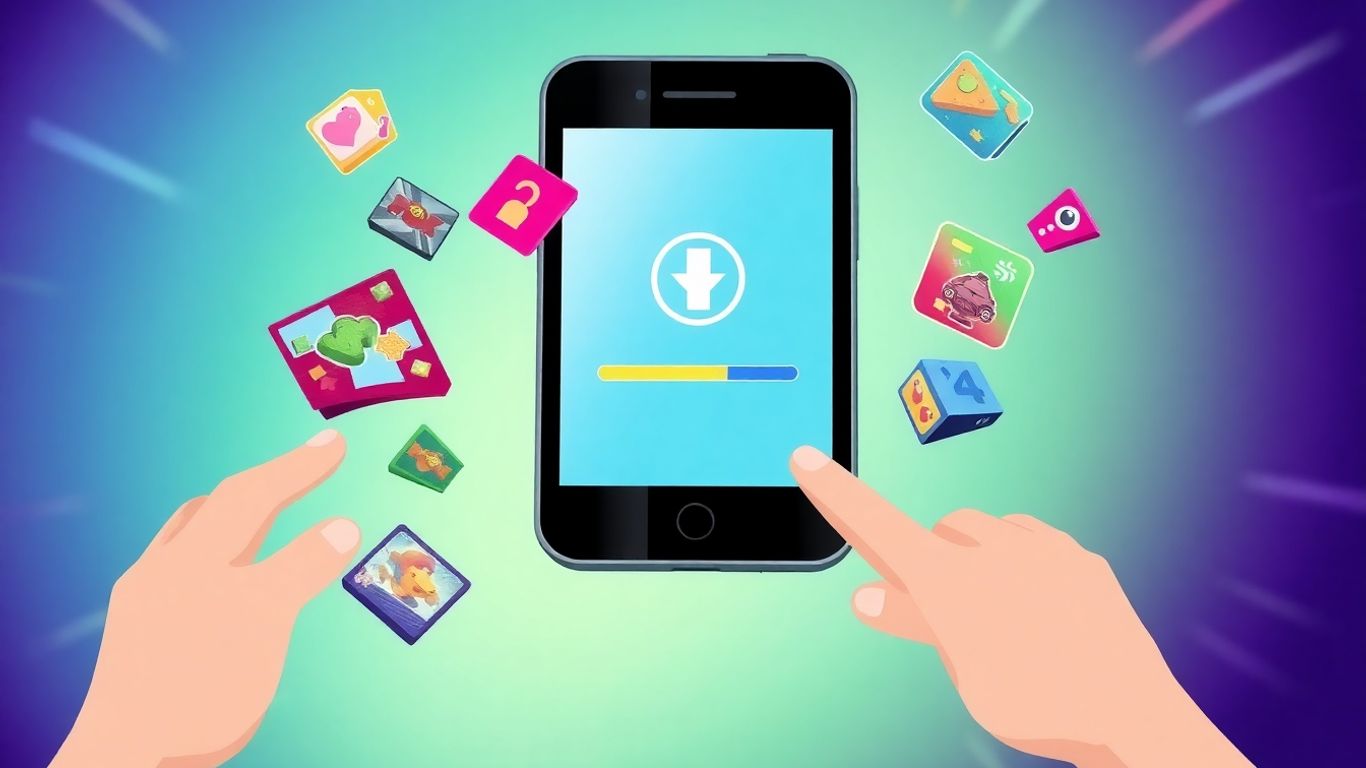 Android phone downloading a game with icons.