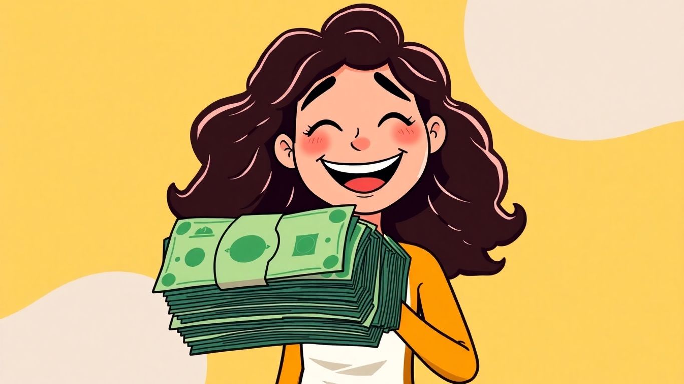 Person happily holding a stack of cash.