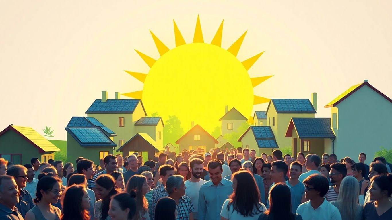 Communauté sous le soleil avec panneaux solaires.