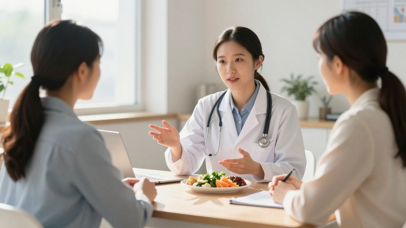 Nutritionist consulting with client about healthy eating.