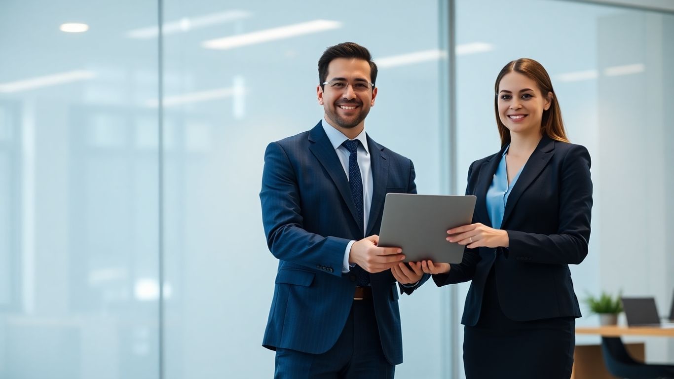 Sozialversicherung beim Werkvertrag: Was gilt für Auftraggeber und Auftragnehmer? Zwei Geschäftsleute übergeben Dokumente im modernen Büro.