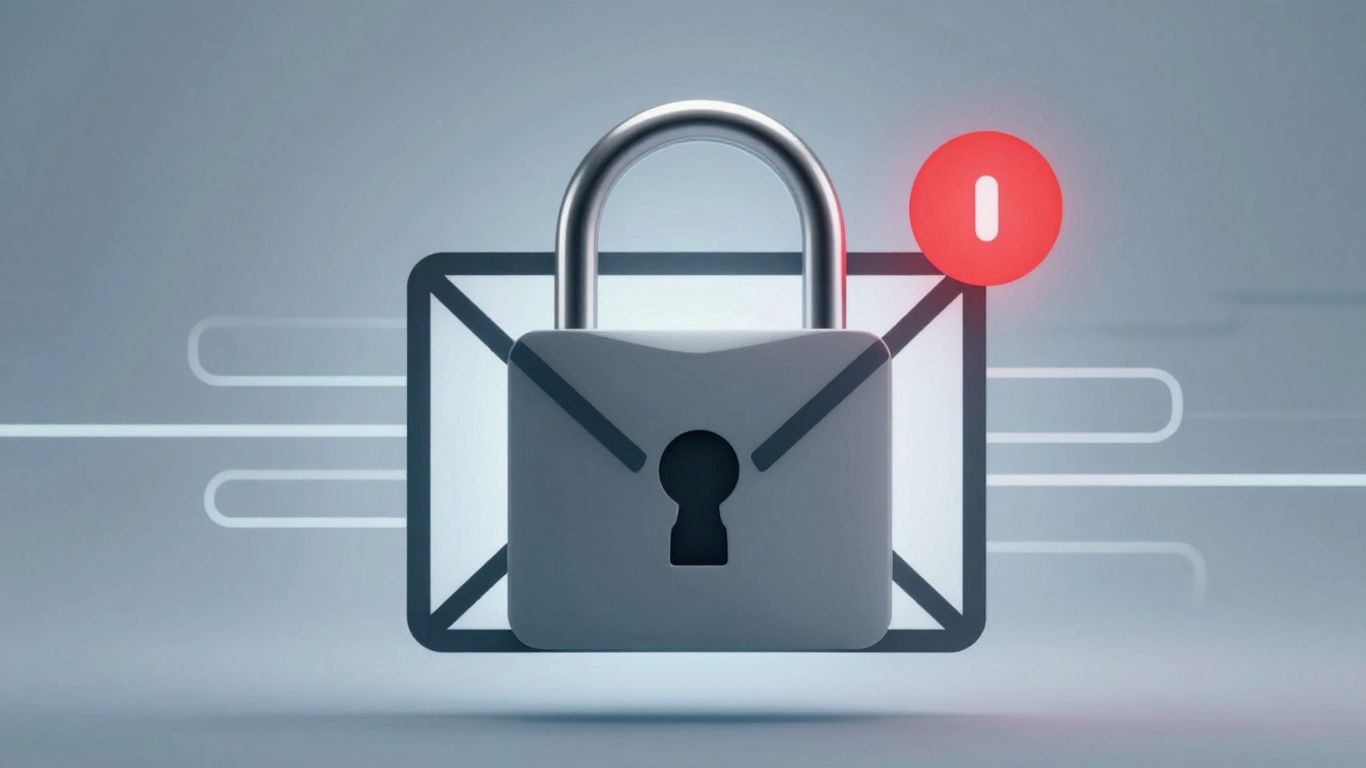 Digital padlock over email icon with alert symbol.