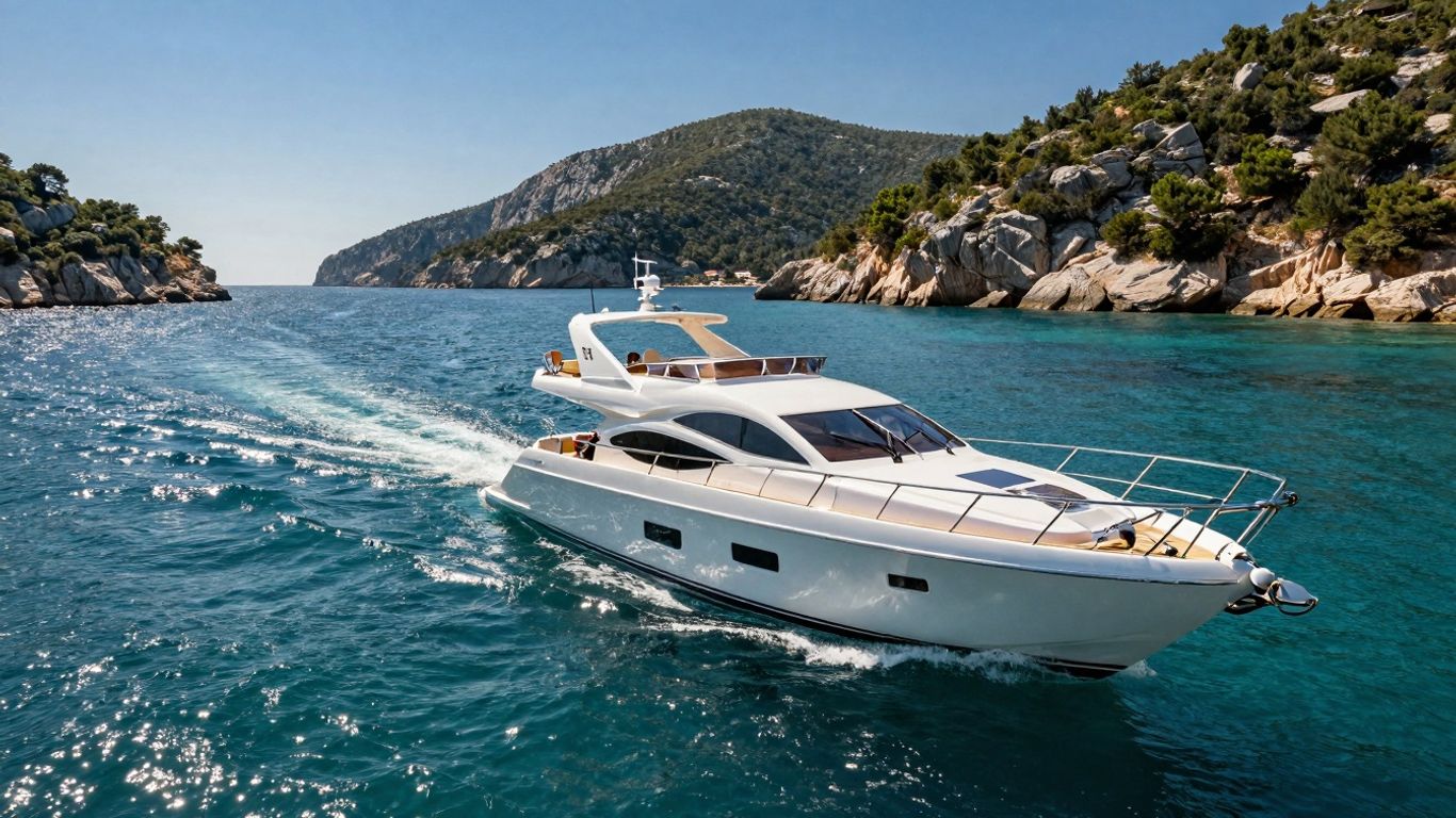 Yacht sailing on Adriatic Sea near Croatian islands.
