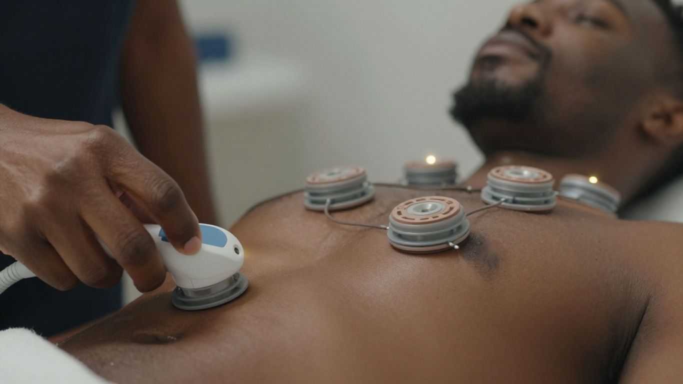 Person receiving pulsed electromagnetic field therapy session.