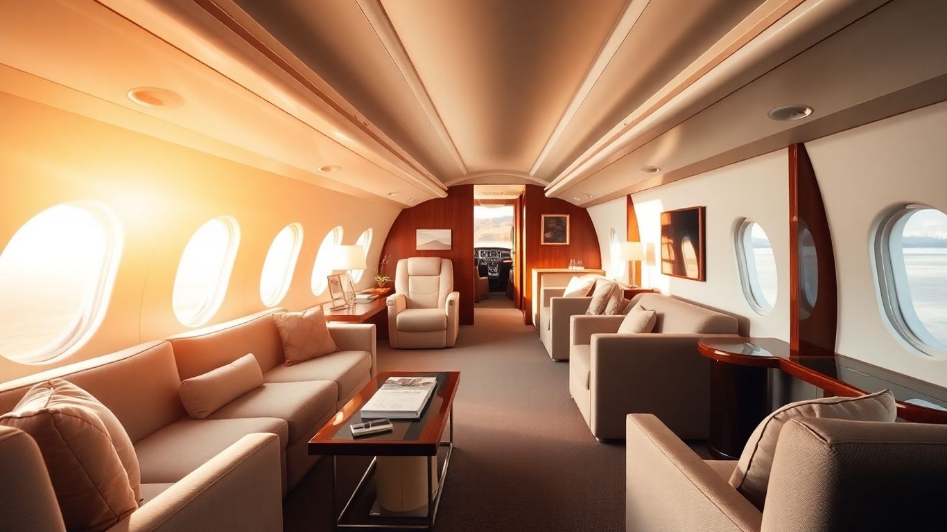 Luxurious interior of a private Airbus A380 jet.