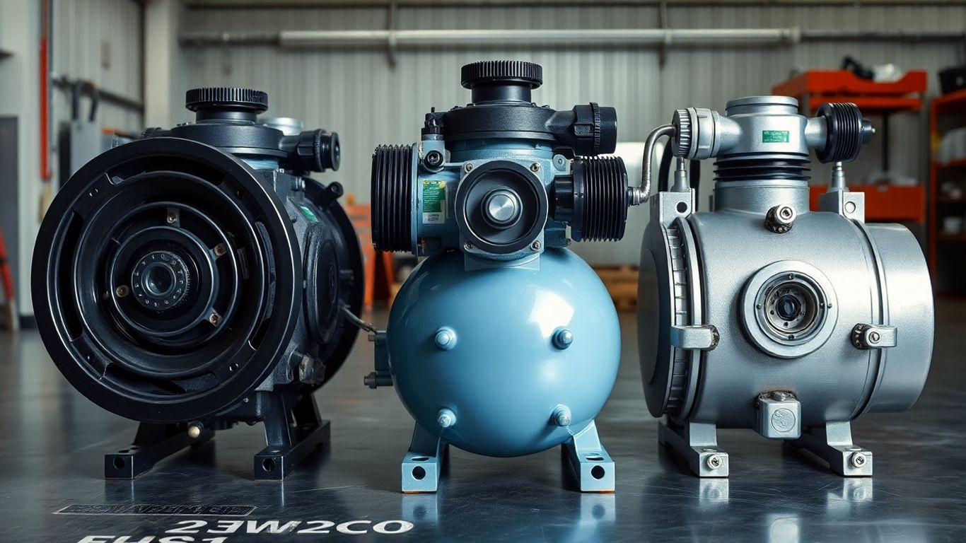 Drei industrielle Kältemaschinen in Reihe vor metallischem Hintergrund.