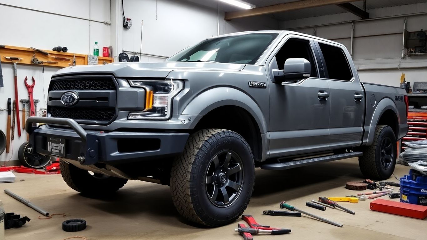 Pick-up en cours de modification dans un garage
