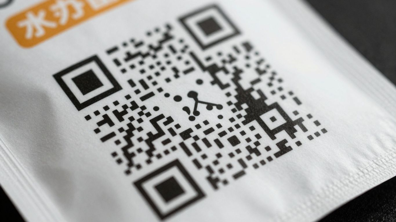 Product packaging with a QR code.