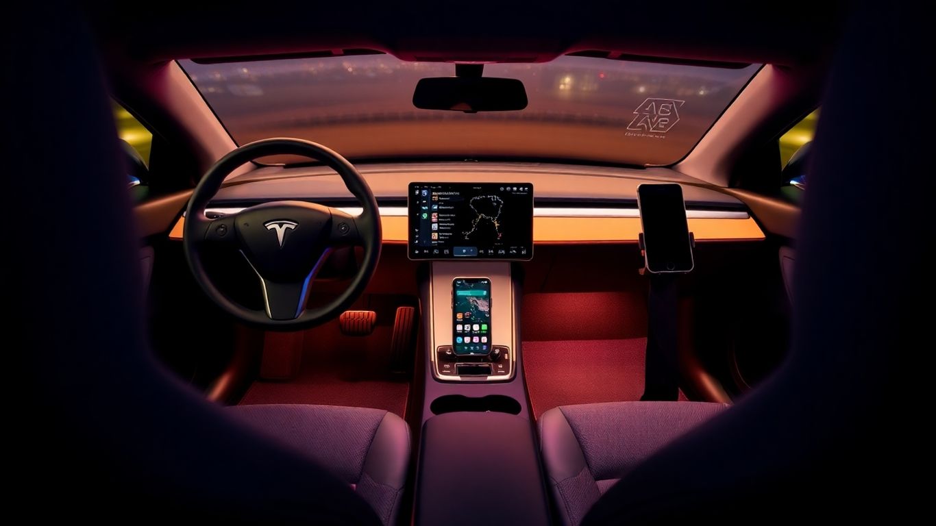 Personalized Tesla interior with custom accessories.