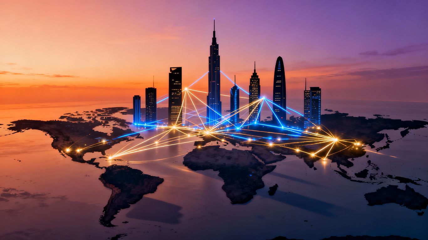 Global startup hubs with glowing connections