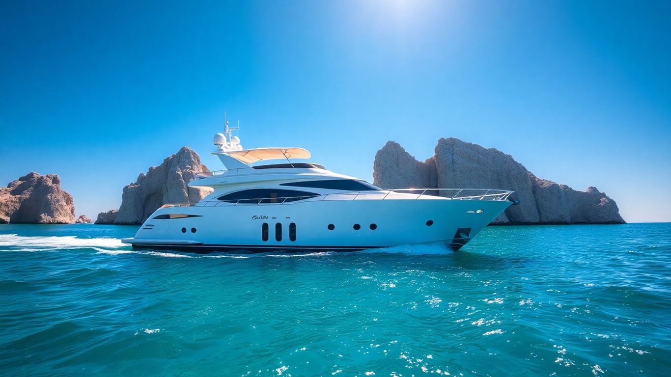Luxury yacht sailing in Cabo San Lucas waters.