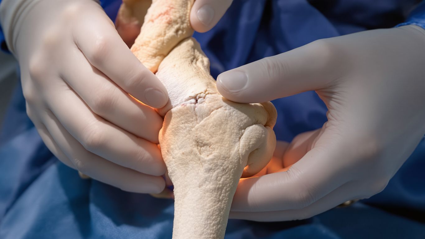 Cirujano examinando una articulación de cadera humana.